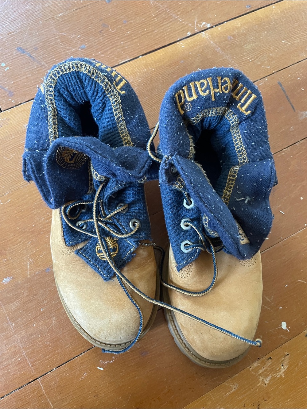 Timberland Kids Wheat and Navy Fold-Over Lace-Up Boots